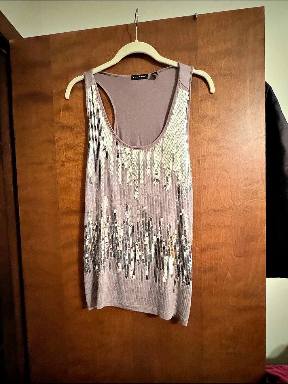 Willi Smith Sequin Tank Top in Gray & Silver Size Large Like New